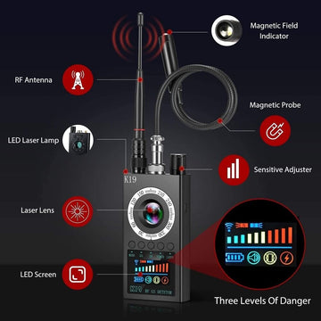 K19 Professional Anti Spy RF Camera Bug Signal Detector for Travel, Hotel, Office, & Personal Privacy Protection (Upgraded Model) - Imported from UK